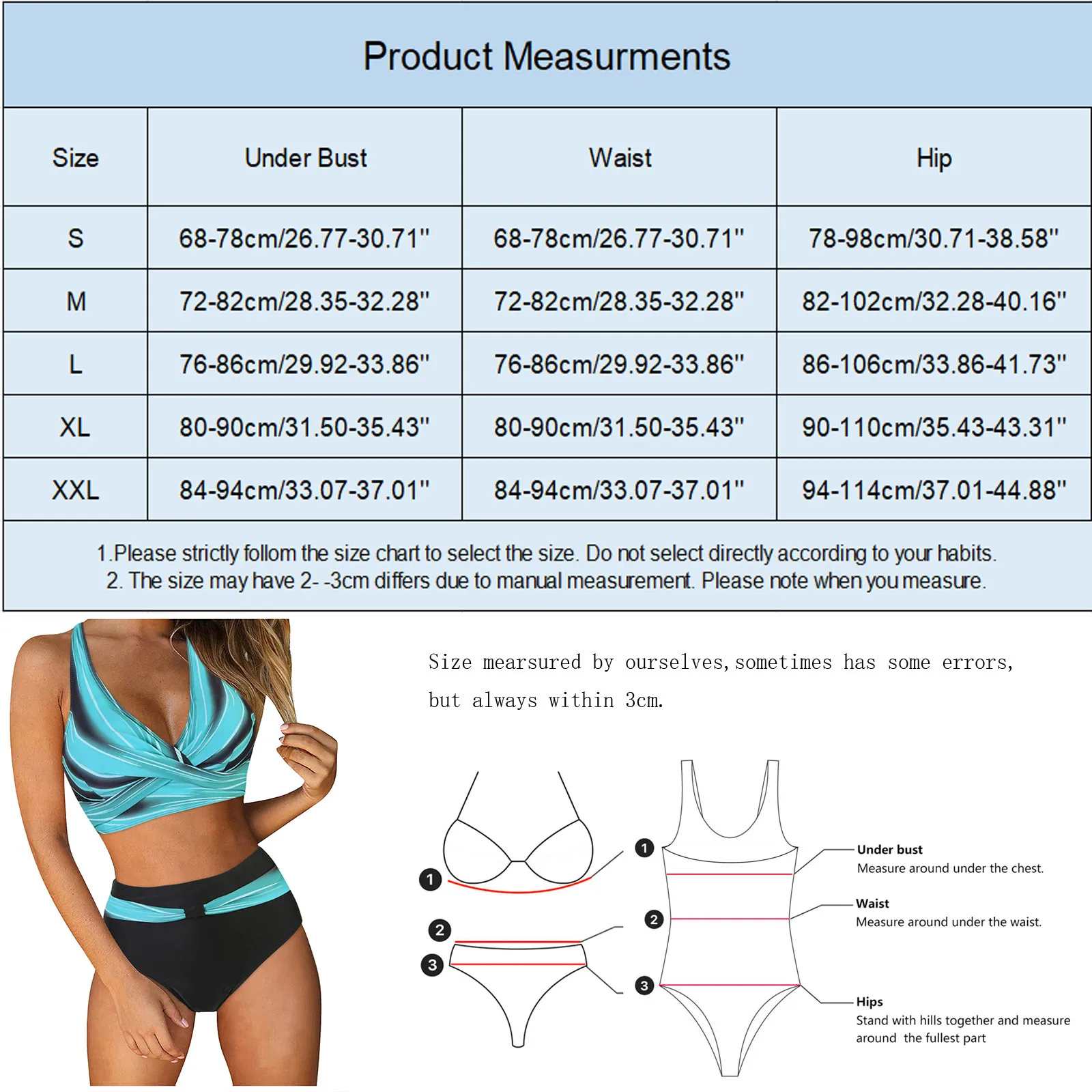 Maiô Biquíni Ruched Cintura Alta para Mulheres, Colisão de Cor, Cor Sólida, Swimwear Básico, Tamanho de 2 Peças, 2024