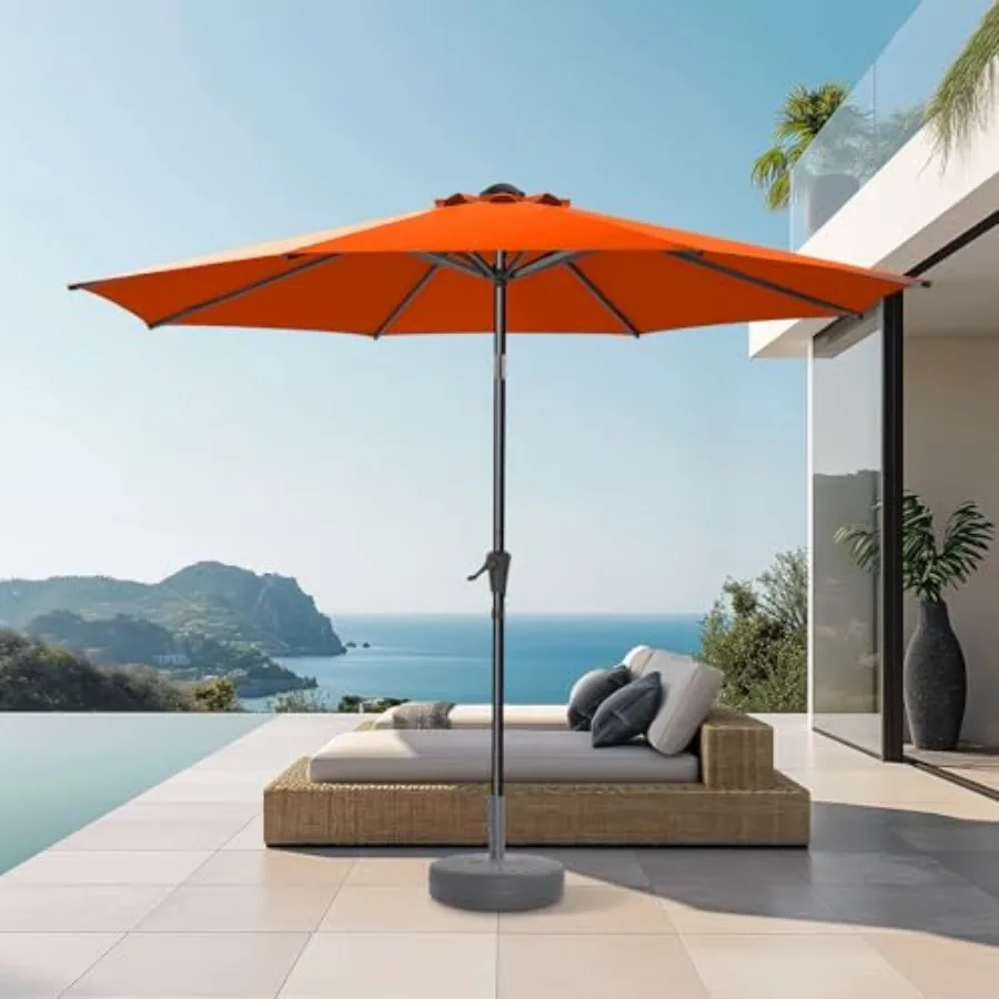 

9Feet Outdoor Patio Umbrella - Market Table Pool Deck Umbrella UPF50+ UV Protection with Push Button Tilt Crank and 8 Sturdy Ri