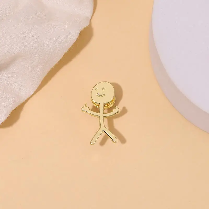 Custom Gold Color Fun Meme Brooches Lapel Badges Simple Funny Jewelry Gift for Kids Friends Rude Finger Pins