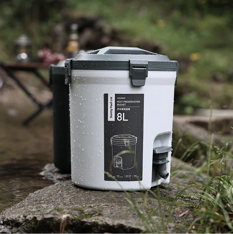 Outdoor Camping 8L Thermostatic Bucket Wilderness Camp Insulation Bucket Food Preservation Storage Box Fresh-keeping Container