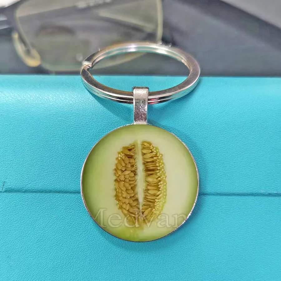 Popular And Exquisite Vibrant Fruit Slice Printed Glass Key Ring Trendy Fruit Theme Ornament For Daily Carry Present