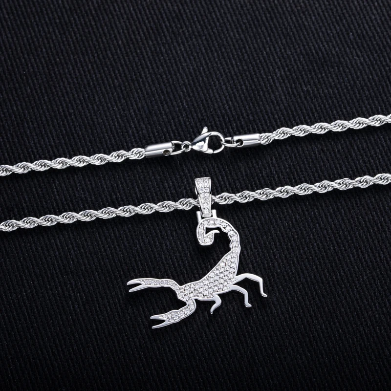 MossanRappr D Color Full Moissanite Diamond Scorpion Pendant for Men & Women Iced out Hip Hop Necklace Street Style Fine Jewelry