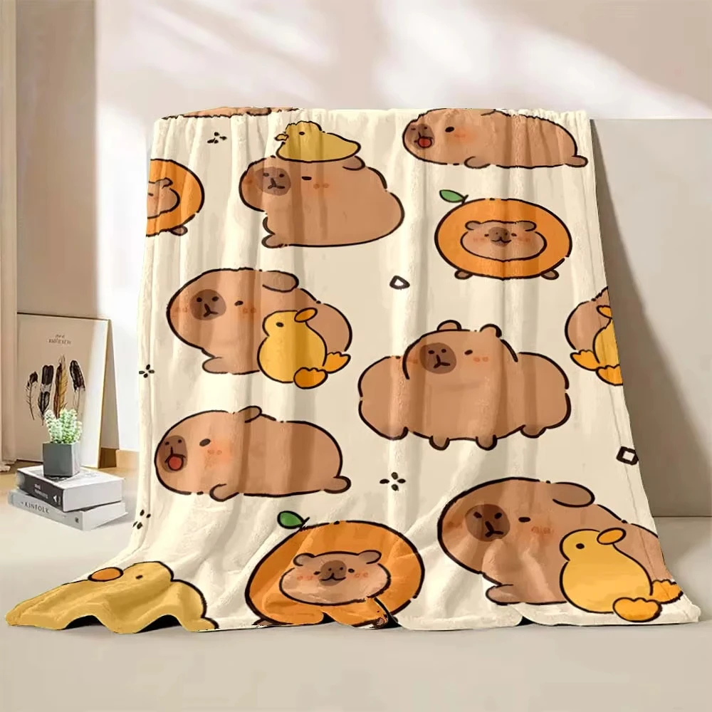 Cute Capybara Cartoon Print Blanket Soft Warm Plush Throw Blanket for Sofa Bed Kids Nursery Home Travel Decor