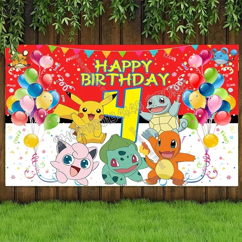 Pokemon Party Backdrop Pikachu Charmander Birthday Poster Template Photography BackGround Kid Birthday Party Supplies Decoration