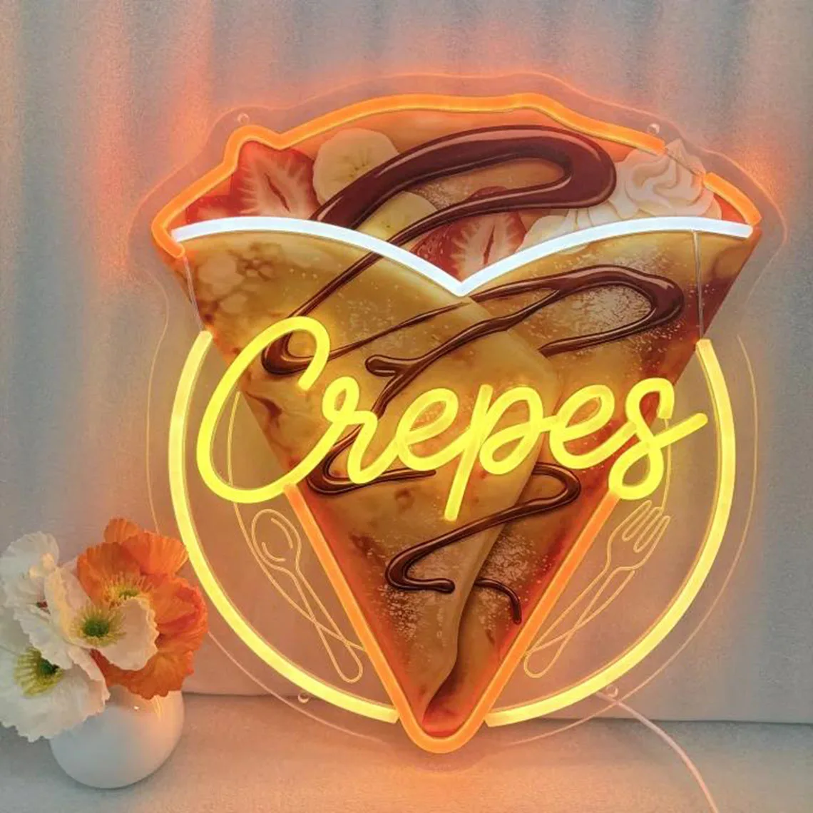 Crepes Neon Sign,Sweet Dessert LED Wall Art For Creperie Cafe Kitchen Breakfast Nook Decor,Gift For Crepe Lovers,Business Sign