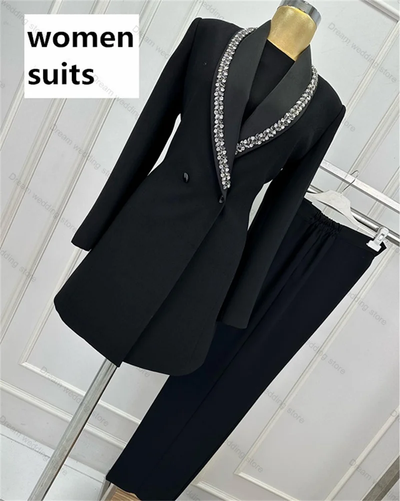 Set pakaian celana wanita elegan 2 potong Blazer + celana panjang lurus jaket wanita kantor Formal mantel tuksedo tamu pernikahan dibuat khusus