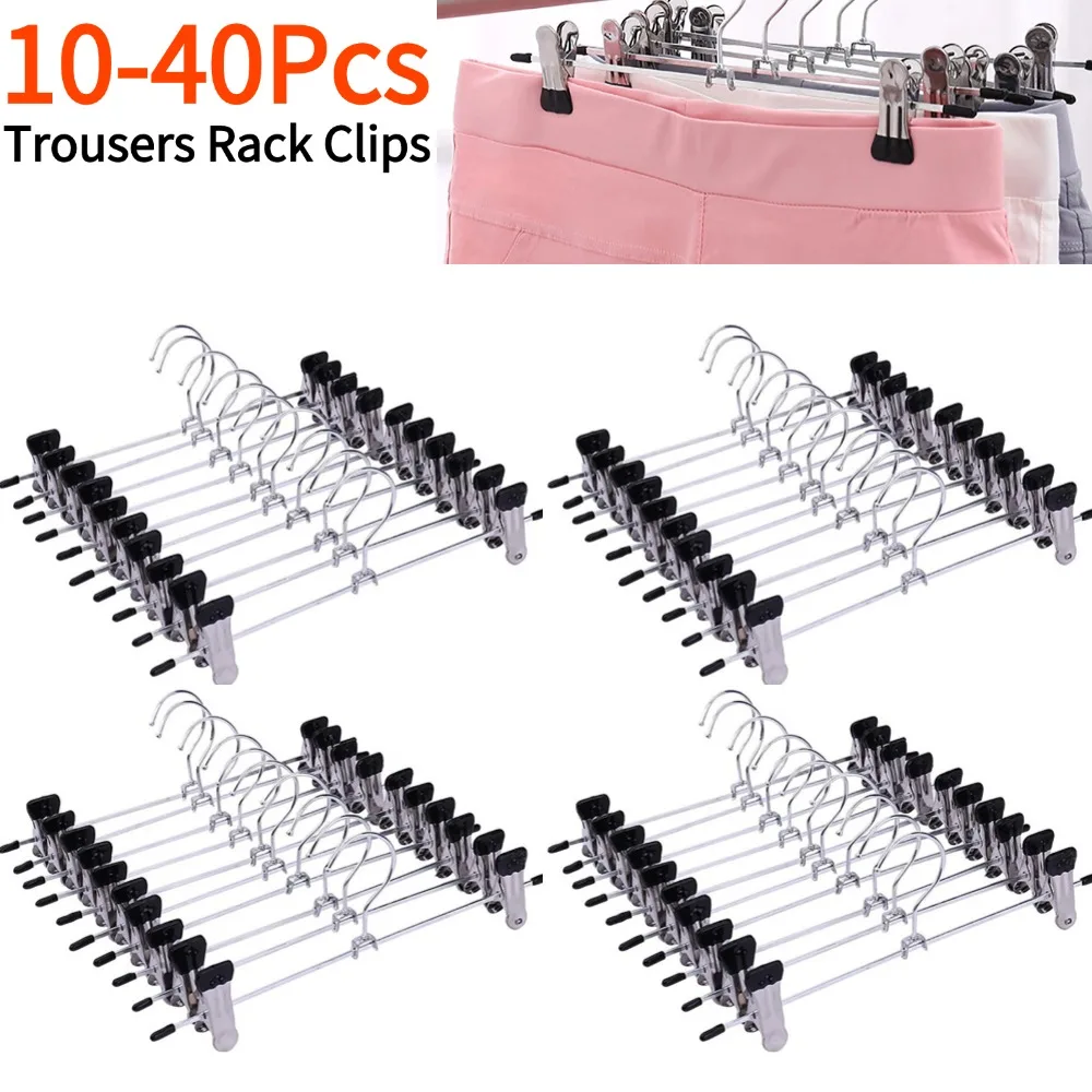 

10-40Pcs Dress Hanger Stainless Steel Trousers Clips Non-Slip Skirts Clothes Hanger Pant Rack Wardrobe Hanger Pants Tong