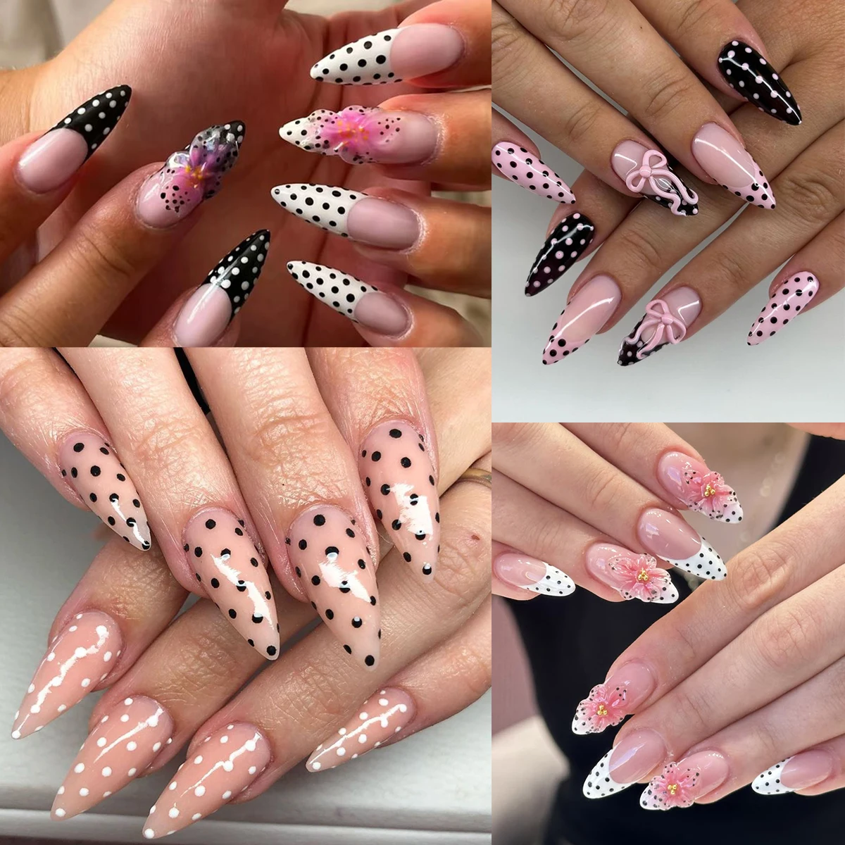 Schwarz-weiße Polka-Dot-Glitzer-Nagelkunst-Accessoires, Retro-Blumen-Patchwork-Glitzer-Nagelkunst, vielseitiger runder Punkt-Glitzer zum Selbermachen – Detail 17