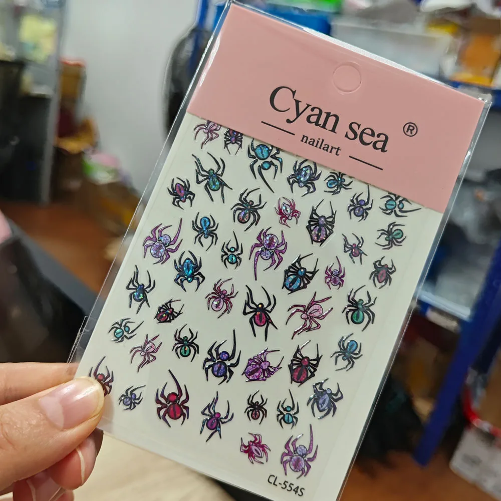 1 stks 5D Reliëf Halloween Cat eye Spider Nail Stickers Scary Spider Zelfklevende Decals Halloween Sliders Manicure Decoratie
