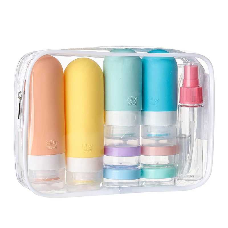 

17-Piece Silicone Travel Bottles Set, Refillable Squeeze & Spray Containers for Lotion & Liquid, Leak-Proof Kit