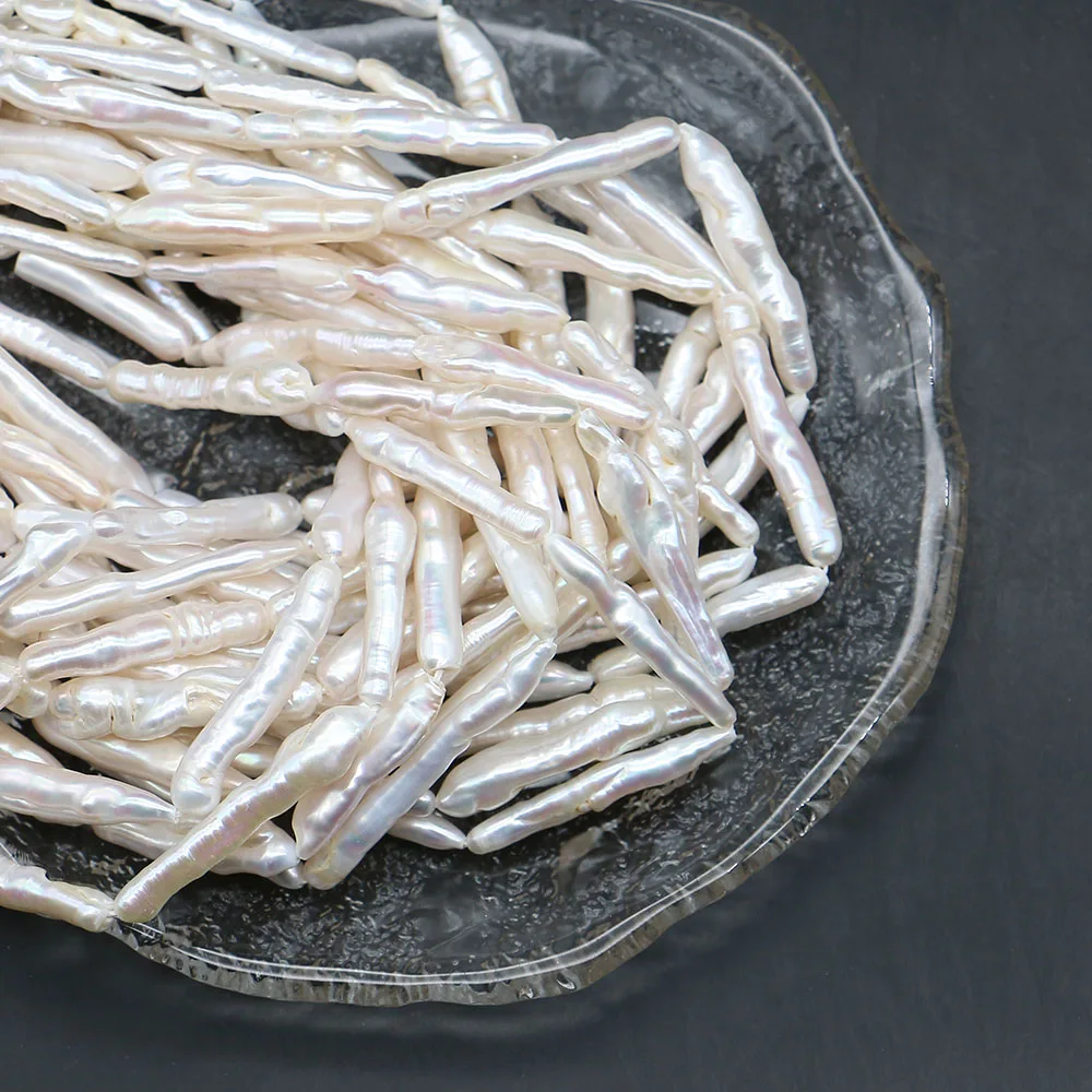 

6x21mm Natural Freshwater Pearls Pipa-Shaped Bead Baroque Style White Straight Hole Handmade Necklace Jewelry Accessory 1 Strand