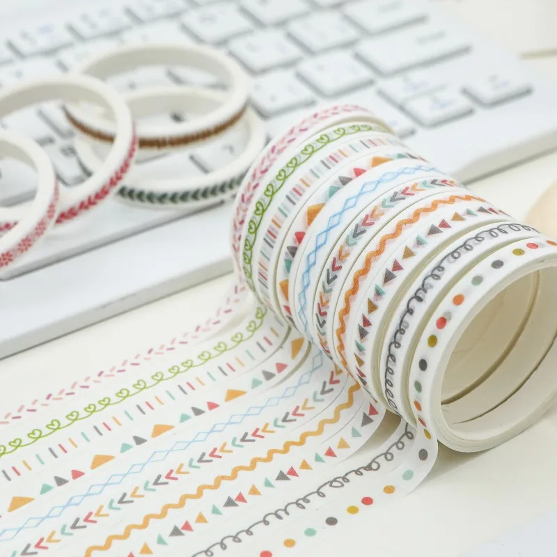 10 Rolls/box of Plant Flower Washi Paper Tape, Geometric Line Pattern Decoration Material Tape, Stationery Gifts for Friends