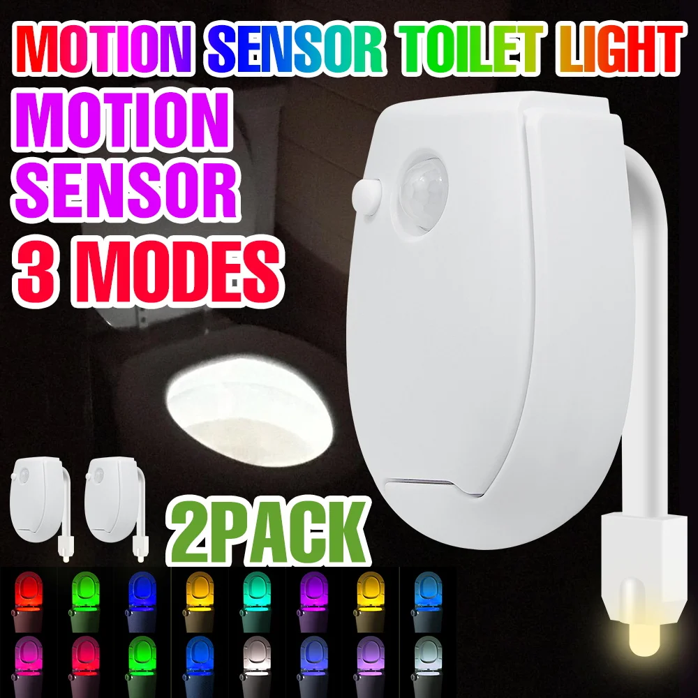 

2PCS LED Toilet Lamp RGB Indoor Toilet Bowl Seat Nightlight PIR Motion Sensor 3 Modes Bathroom Multicolor Atmosphre Lighting