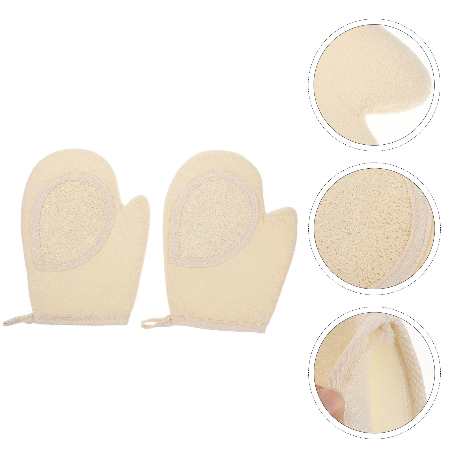 

2Pcs Bath Gloves Loofah Exfoliating Shower Gloves Body Wash Towel Back Scrubbing Tools Skin Cleaning Household Beige