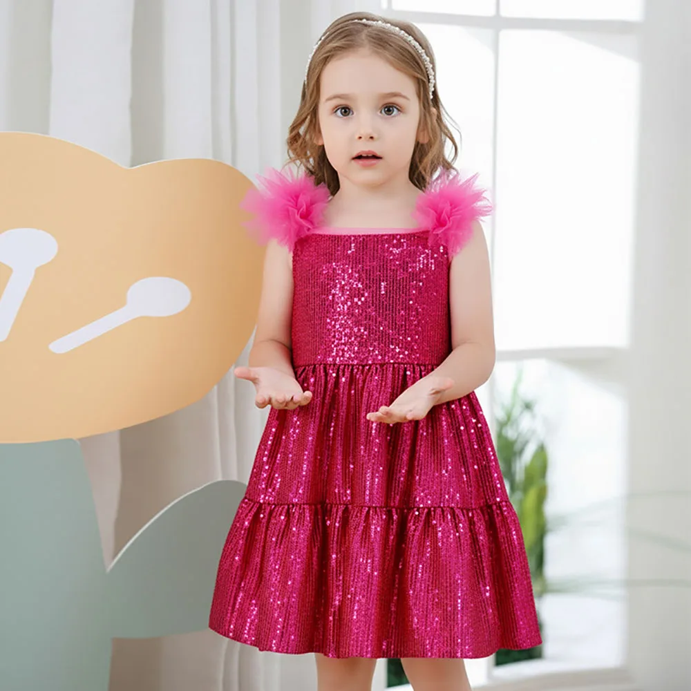 HETISO Baby Girls Summer Dresses for 1-5 Yrs Casual Sequined Princess Fairy Kids Birthday Party Easter Ball Gown