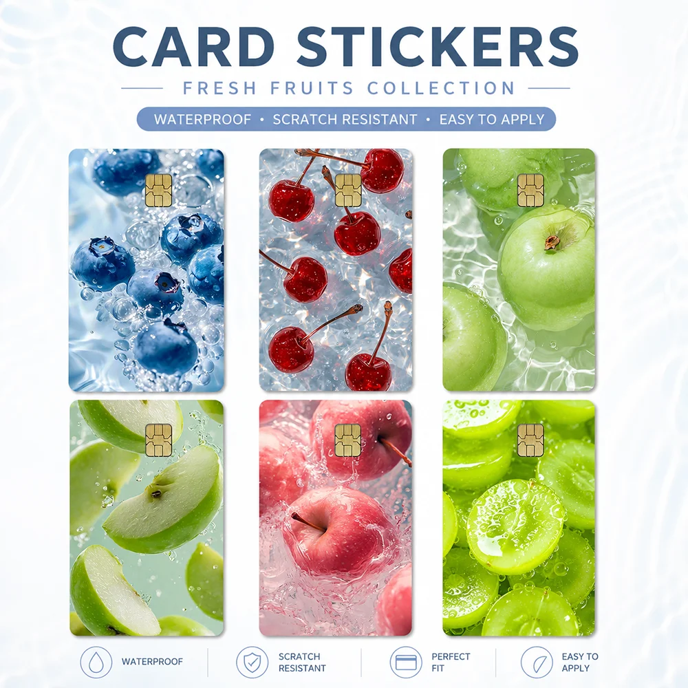 10PCS Fruit Pattern Bank Card Sticker Skin for Credit Debit Cards Waterproof Scratch Resistant PVC Card Cover Decal Gift Decor