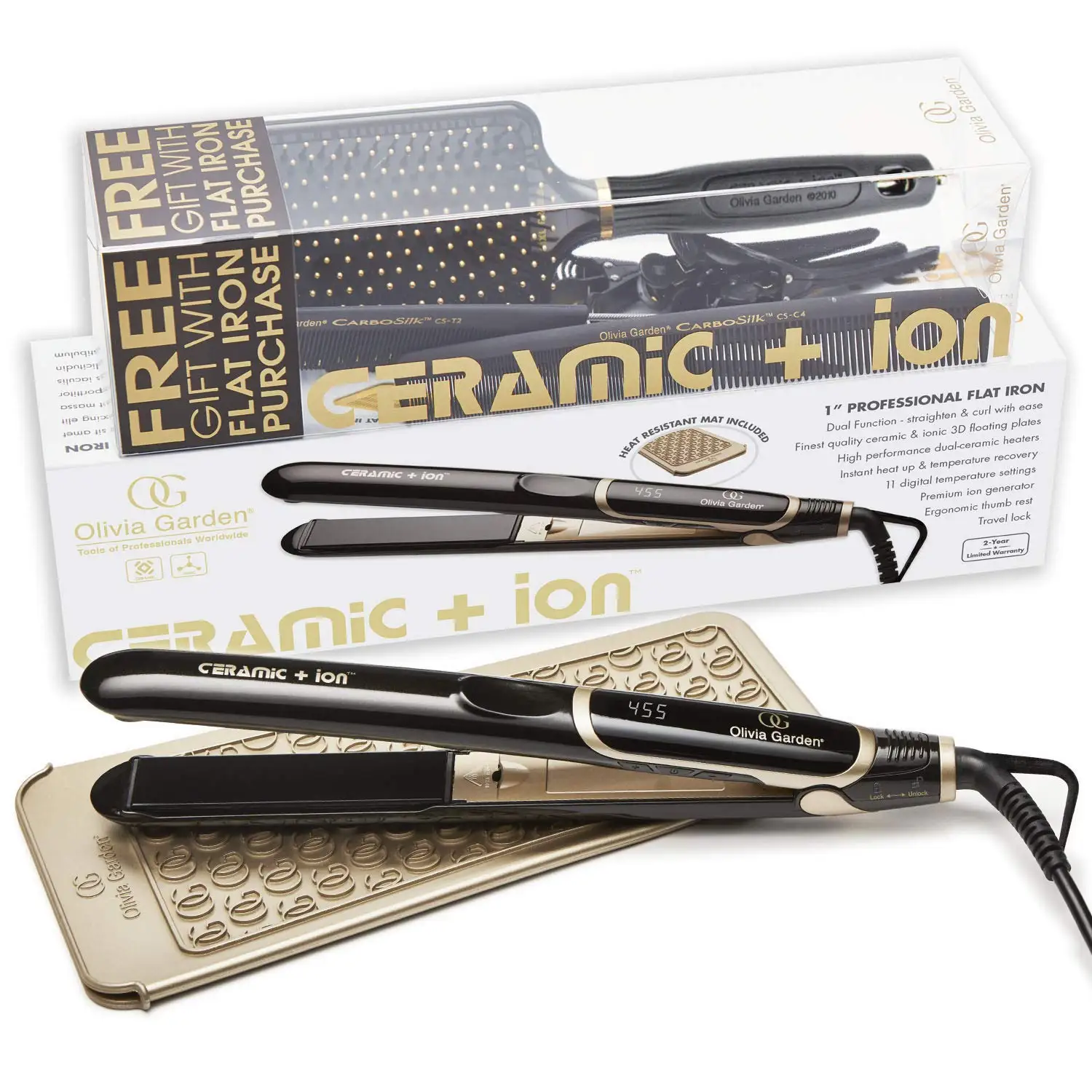 Professional 1-Inch Flat Iron with 3D Floating Plates, 11 Heat Settings up to 430F, Dual Voltage for Travel