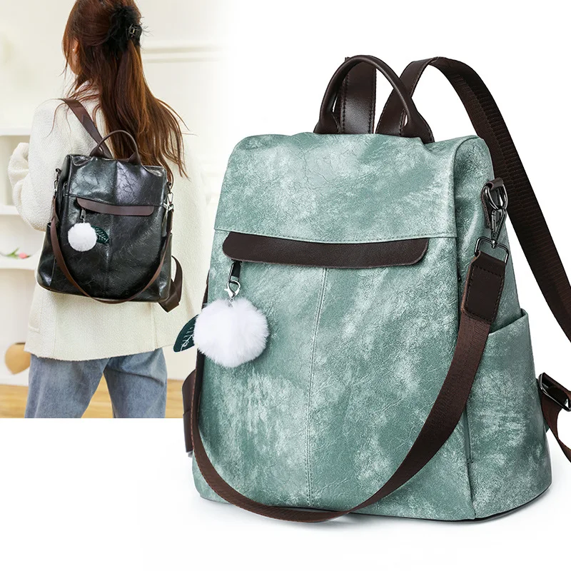 

Theft-proof large-capacity backpack women's new stylish multifunctional pu soft leather outdoor travel backpack
