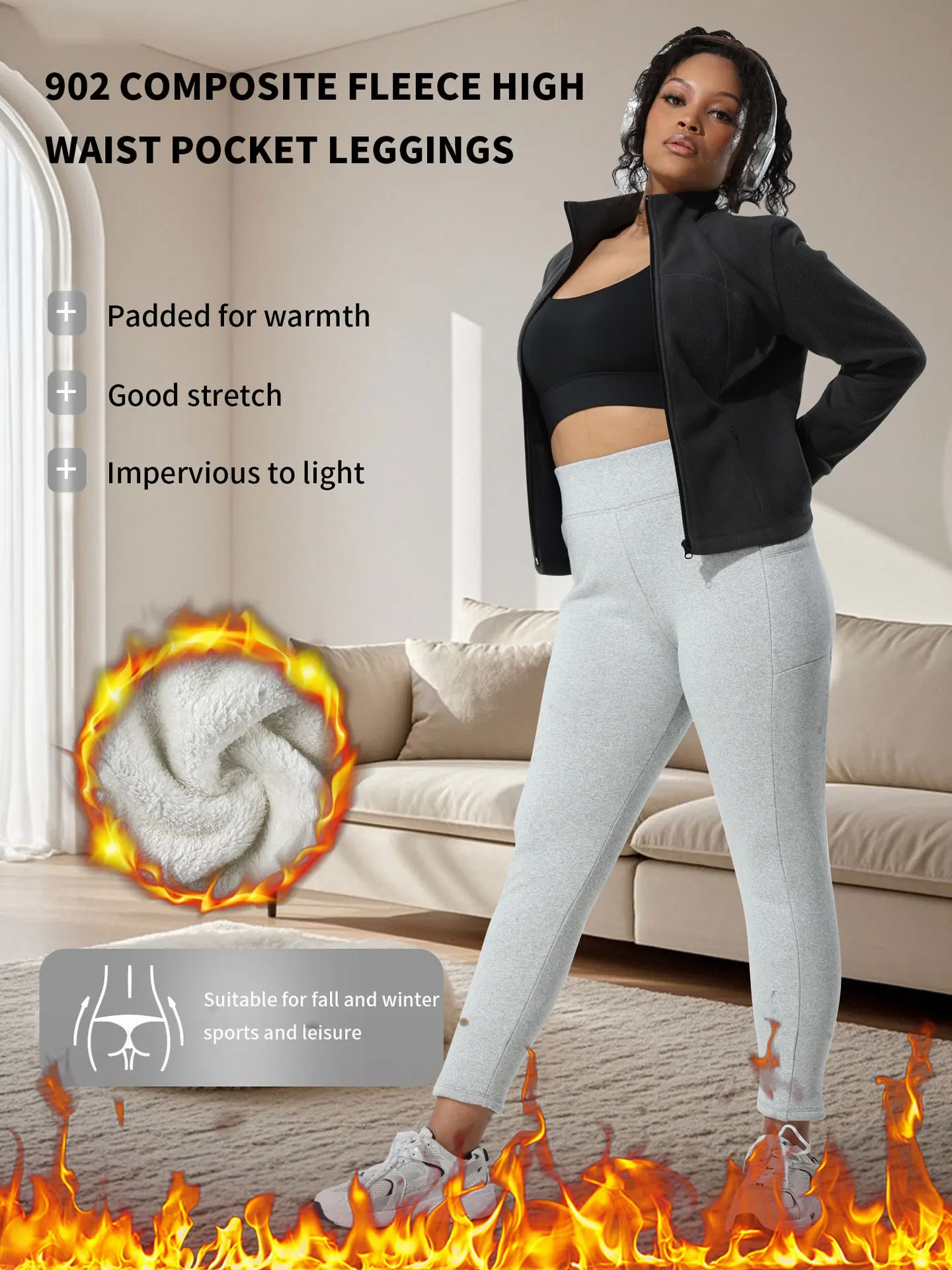 المرأة حجم كبير مبطن بالصوف طماق غير رسمية عالية الخصر الخريف الشتاء الدافئة ضيق صالح ملابس خارجية مع جيوب #6