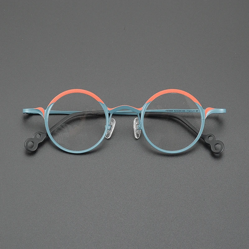 Niche designer fashion Mosaic color glasses frame ultra light pure titanium literary retro small round frame youth optical glas