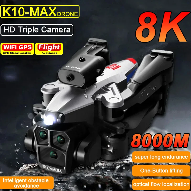 K10Max Drone 8K Professinal Three Camera Wide Angle Optical Flow Localization Four-way Obstacle Avoidance RC for Child Toys