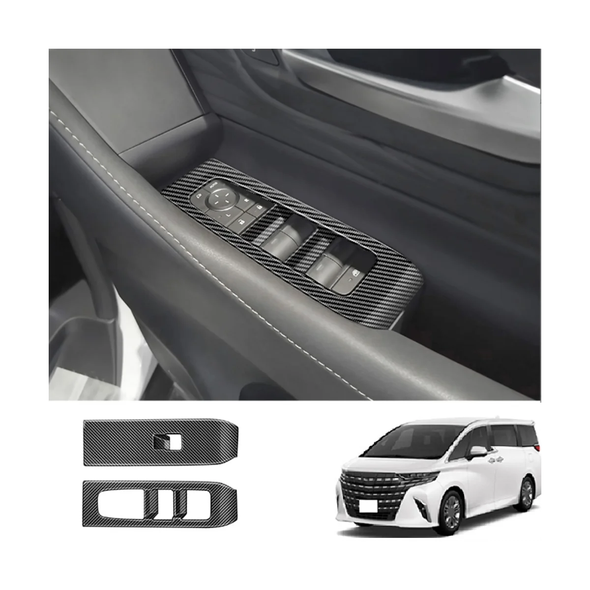 

Прочно для Toyota Alphard 40 Series 2023 + подлокотник двери из углеродного волокна, крышка переключателя подъема окна, стеклянная крышка управления RHD