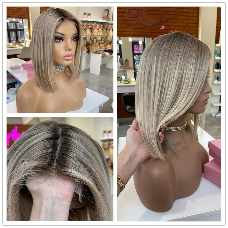 

HD Real Human Hair Wigs Ombre Ash Blonde Lace Front Wig European Virgin Raw Hair 13x6 LACE Frontal Wigs for Women Small Large