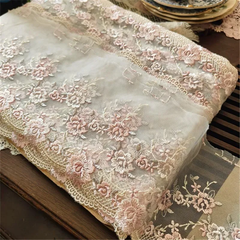 5Yards/Lot 11Cm Wide Fluorescent Mesh Shiny Pink Thread Lace Trim With Design for Wedding Bridal Garment Decoration Underwear