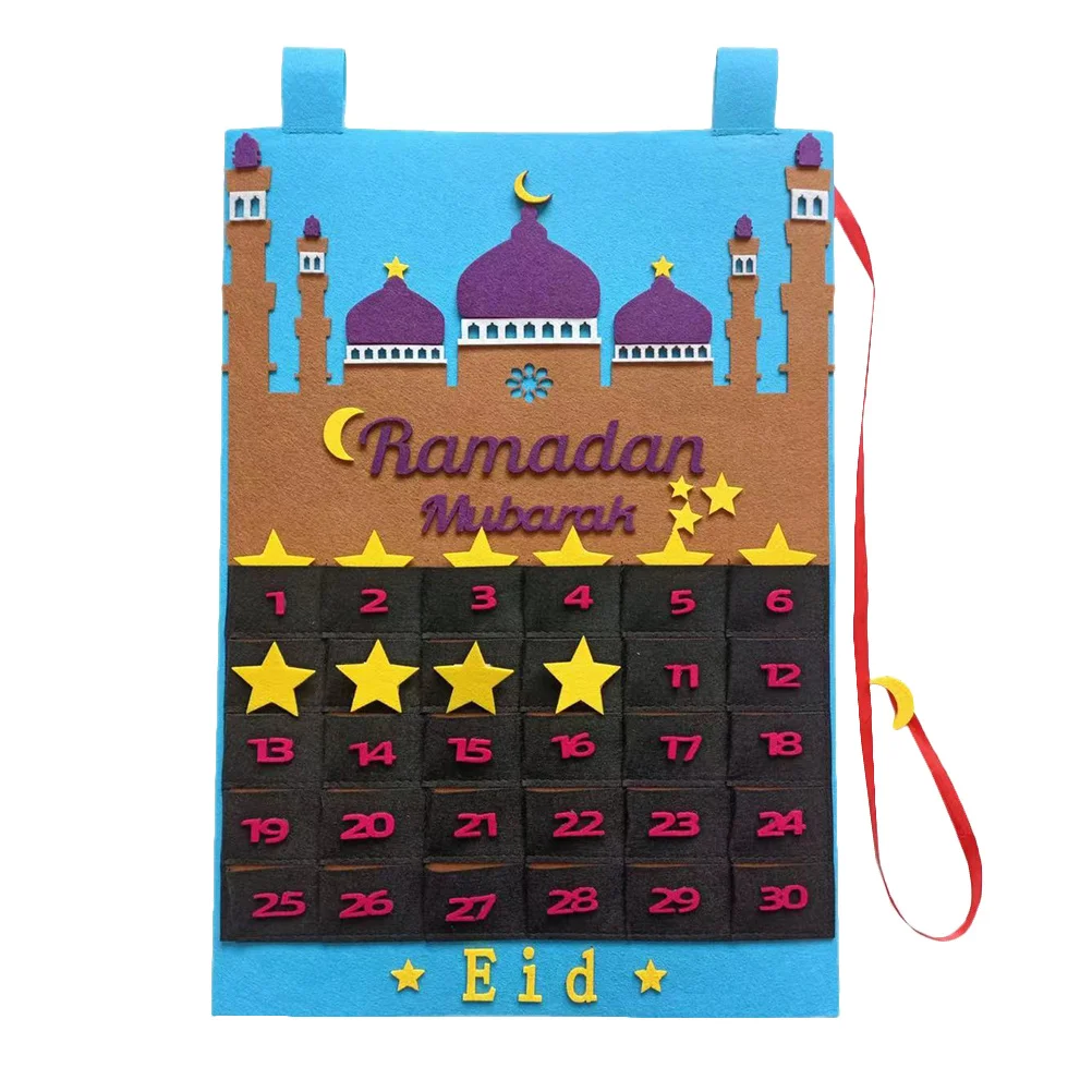 

Ramadan Countdown Wall Calendar Decoration Eid Hanging Calendar Felt Material Ramadan Festival Ornament Home Party Decoration