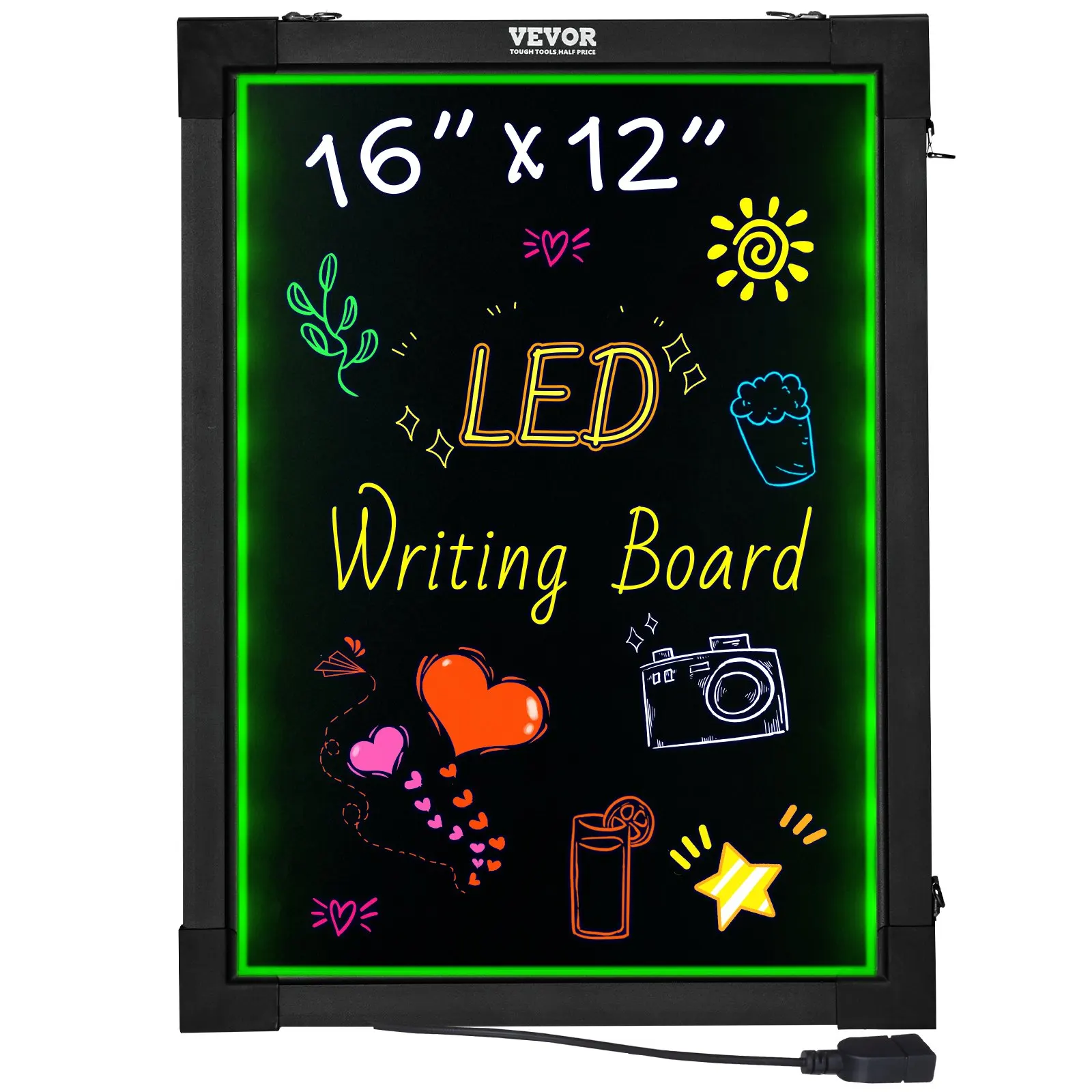 

LED Message Writing Board, 16"x12" Illuminated Erasable Lighted Chalkboard, Neon Effect Menu Sign Board, Drawing Board With 8