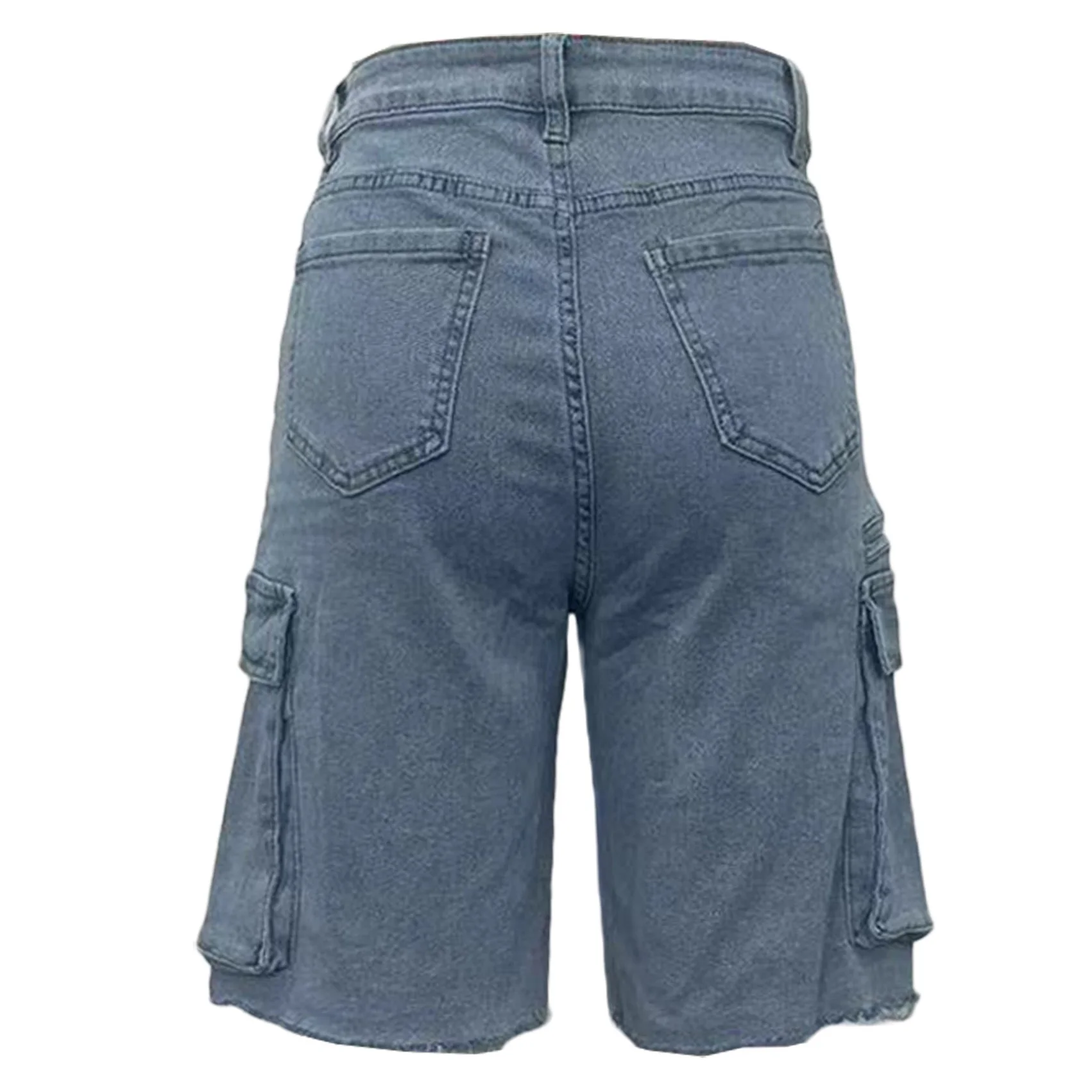 New Jeans Pants for Woman High Waisted Straight Pocket Knee Length 2025 Summer New High Elastic Ladies High Street Wear Shorts