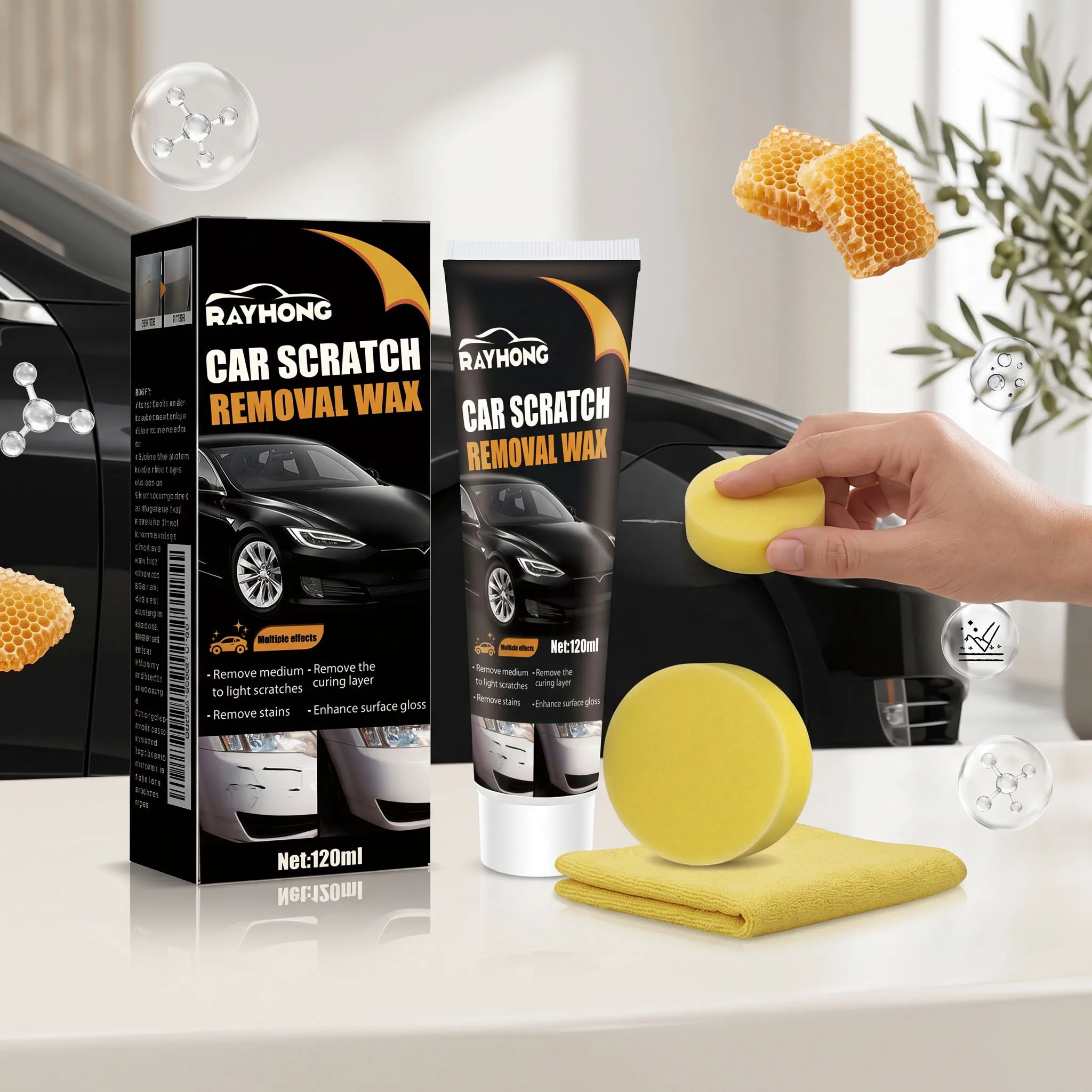 Car Scratch Removal Wax Kit Remove Stubborn Stain Enhance Surface Luster Dilute Oxide Layer Polishing Auto Paint Maintain Cream