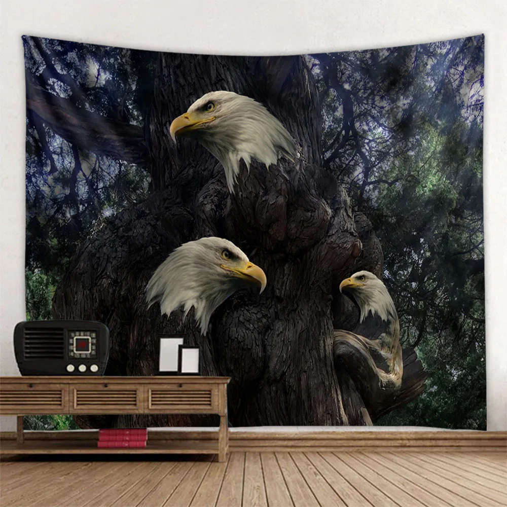 Psychedelic art decoration tapestry forest eagle mural beach mat bed sheet bohemian hippie living room bedroom hanging cloth