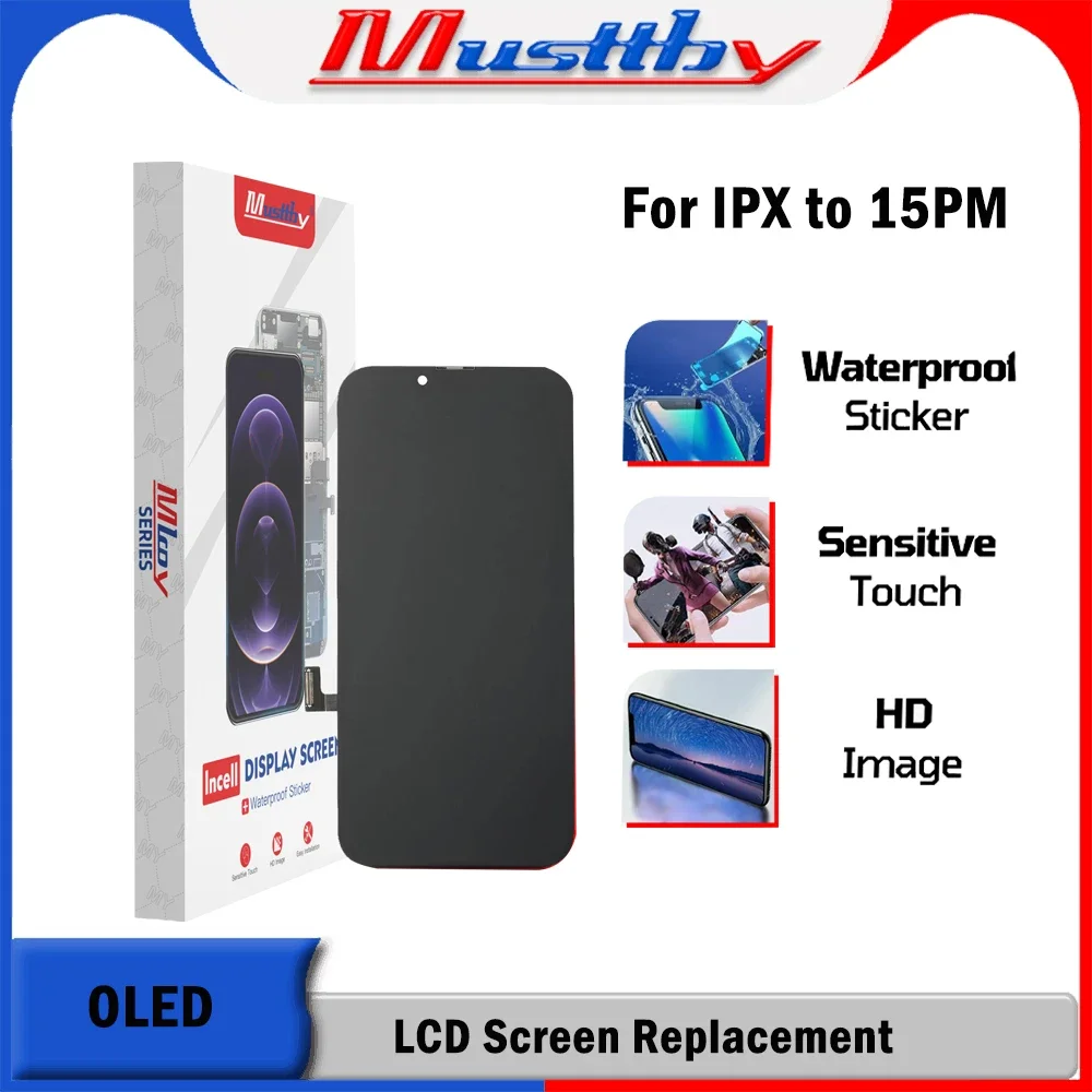 Musttby 2pc HD High Brightness Incell Display LCD Screen Assembly No Dead Pixel For iPhone 11 12 XS Max LCD Display+3D Touch