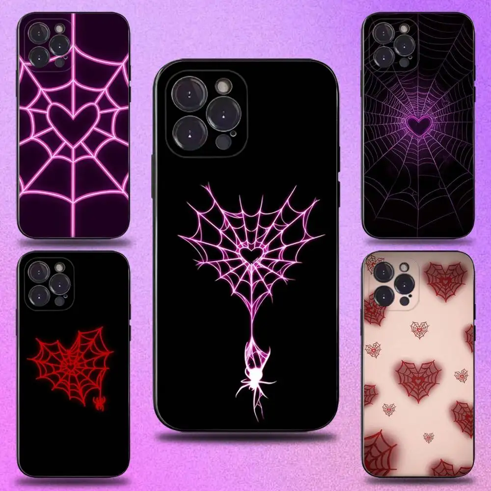 

Cool S-Spider Web H-Heart Phone Case For iPhone 17,16,15,14,13,12,11 Plus,Pro Max,XS,X,XR,SE,Mini,8,7,Soft Silicone Black Cover