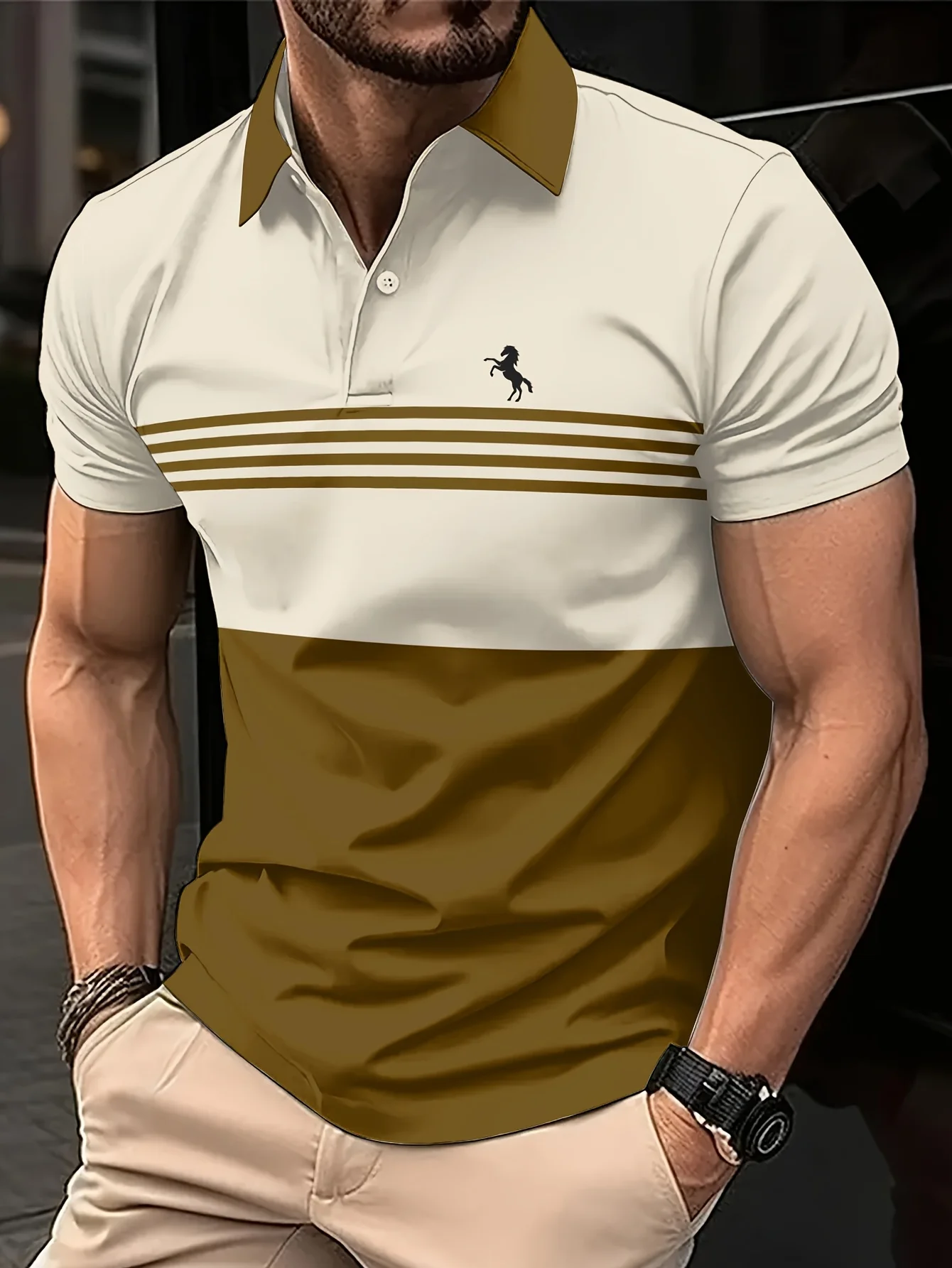 Polo de Hombre, Nuevo Estilo Verano 2026, con Estampado de Caballo en 3D, Informal, Moderno, Cómodo, Ligero y Suave