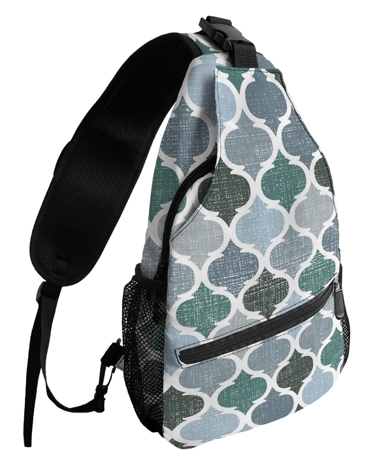 Bolsos de pecho Retro marroquí geométricos para mujeres y hombres, bolsos de mensajero impermeables, bolsos de viaje deportivos, bolso cruzado de un hombro, verde y gris