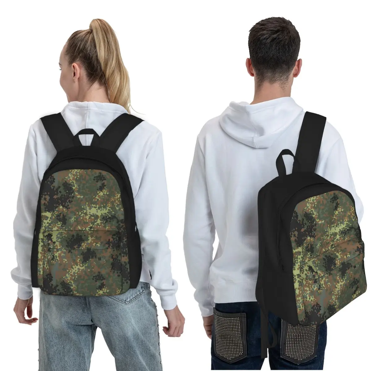 Splintertarn German WW2 Camouflage Army Military Camo Student Backpack School Bag  for Men Women Fashion Bookbag Shoulder Bags