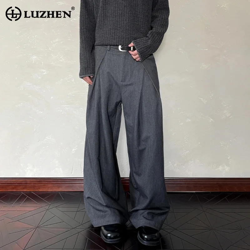 

LUZHEN 2025 New Solid Color Pleated Design Loose Straight Trousers Men's Fashion High Quality Elegant Casual Pants Male JY4097