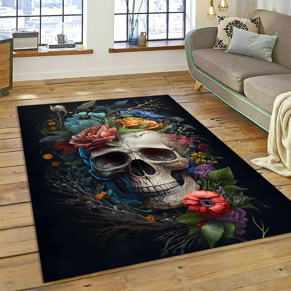 

Horrible Skull Flower Gothic Cartoon Carpet Rug for Home Living Room Bedroom Sofa Doormat Decor,Kid Area Rug Non-slip Floor Mat