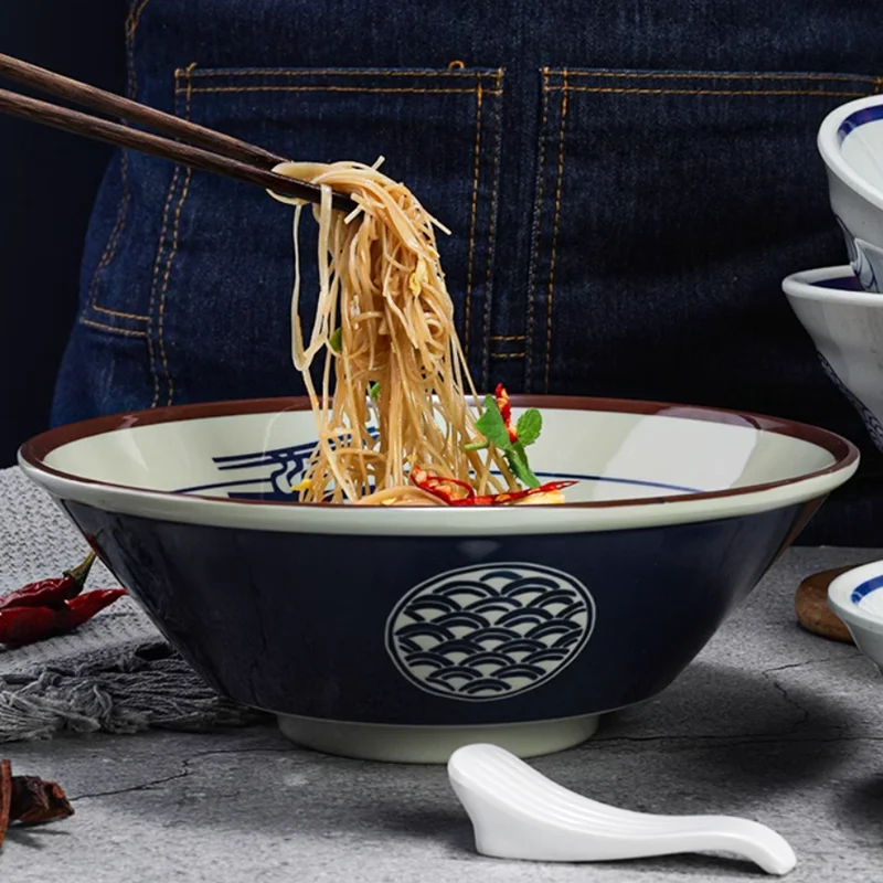 Melamine Tableware, Soup Bowls, White Background Blue Flower Plastic Bowls, Restaurant Specific Noodle Bowls, Kitchen Utensils