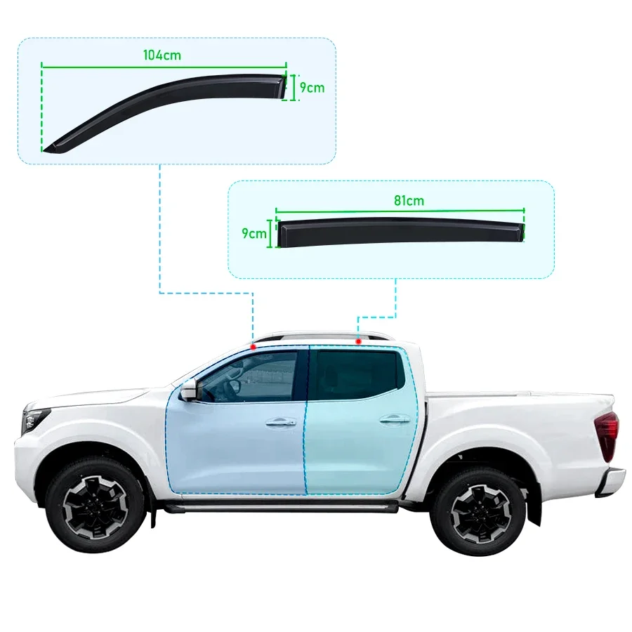 Window Visor Window Deflectors Weathershields for Nissan Navara Frontier NP300 D23 2021 2022 2023  Double Cab 4PCS Matte Black