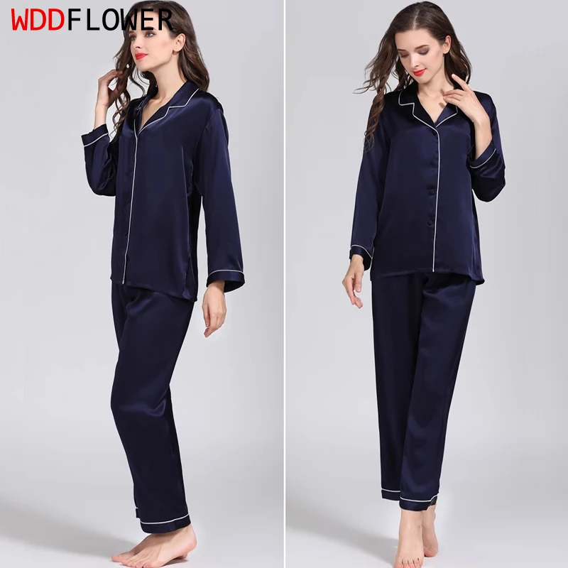 100% Pure Silk Women's Classical Pajama Set Sleepwear Nightgown M L XL YM007