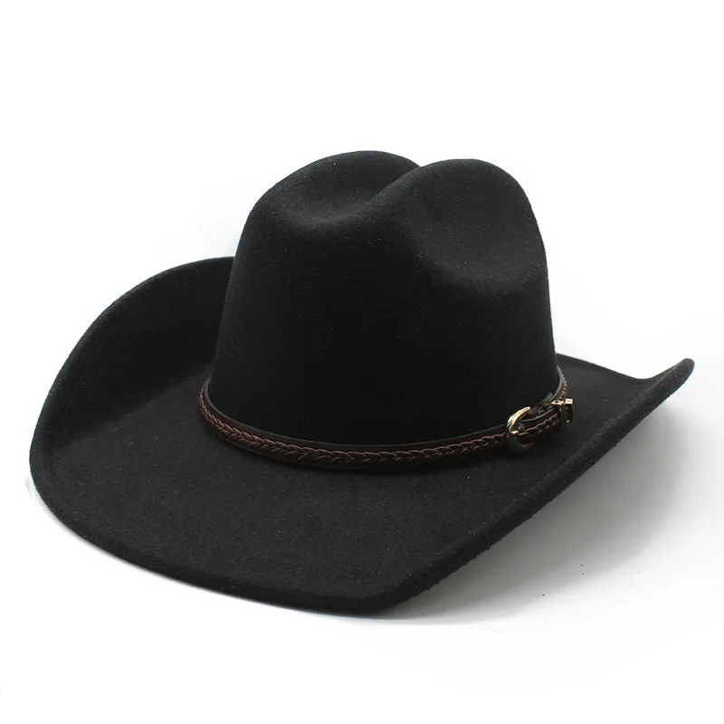 New Wool Western Cowboy Hats For Men Women Vintage Wide Brim Felt Fedoras Hats Gentleman Jazz Hats Lady Cowgirl Dress Cap