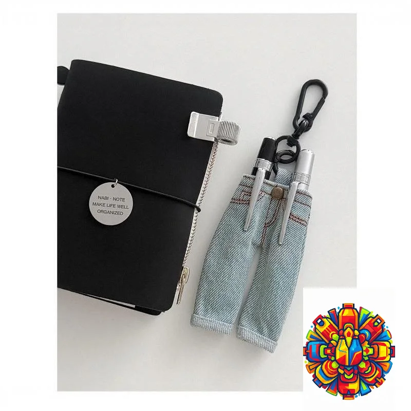 Cute Vintage Denim Jeans Pen Holder Clip Mini Pants Shape Keychain Organizer for Stationery Storage On The Go
