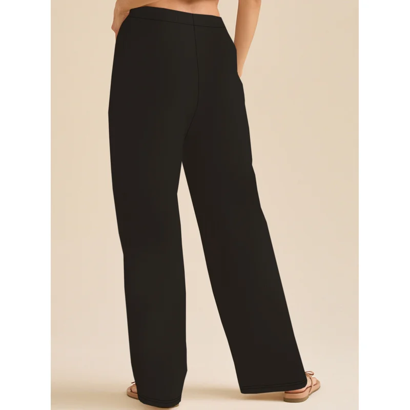 กางเกงขายาวทรงตรงสไตล์ลำลองทันสมัยปี 2025 สำหรับผู้หญิง เอวยางยืด ใส่สบาย ช่วยให้ดูผอมลง สีดำ เหมาะสำหรับใส่ทำงานหรือไปงานปาร์ตี้