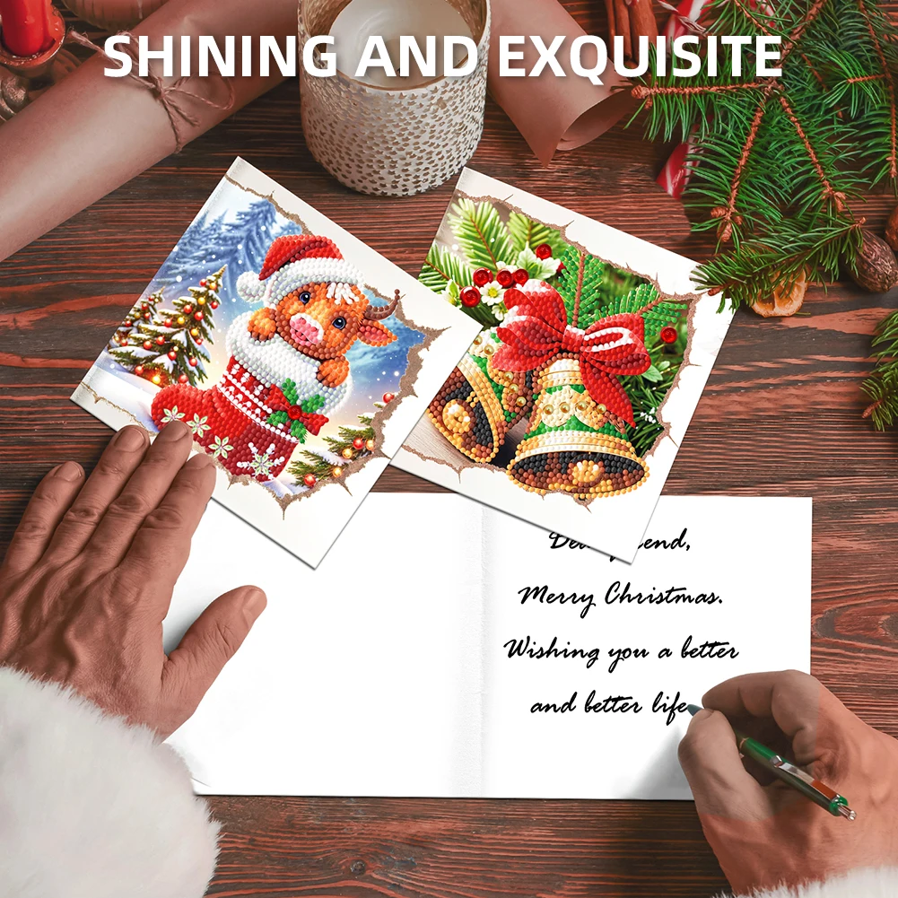 

12PCS DIY Xmas Pattern Diamond Painting Greeting Card Set Rhinestone Diamond Art Mosaic Postcards Congratulations Cards & Gifts