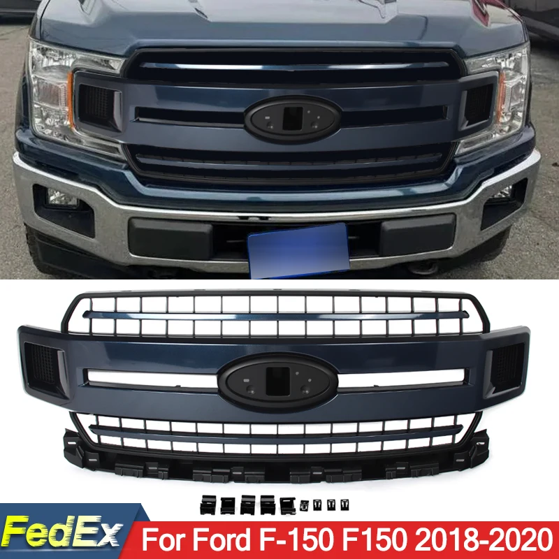 Blue Jeans Metallic Front Bumper Upper Grille For Ford F-150 F150 2018-2020 XLT Front Hood Grille Radiator Grille Racing Grills