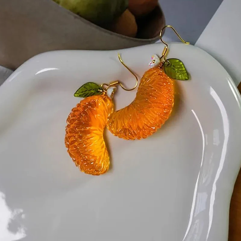 1Pair Fashion Cute Imitation Orange Earrings Creative Funny Fruit Studs Earring For Girls Summer All-match Ear Jewelry Gift