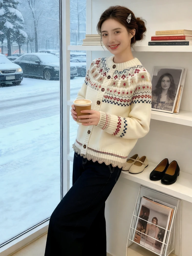 

Trendy Faionable Women's round Ne Knitted Sweater Winter Lazy Sle ular Cardigan Top Breathable Comfortable Mid-aged ...